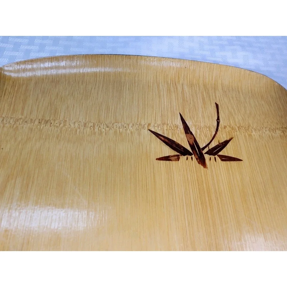 Vintage Asian Japanese Bamboo Serving Tray Light Brown Back Black